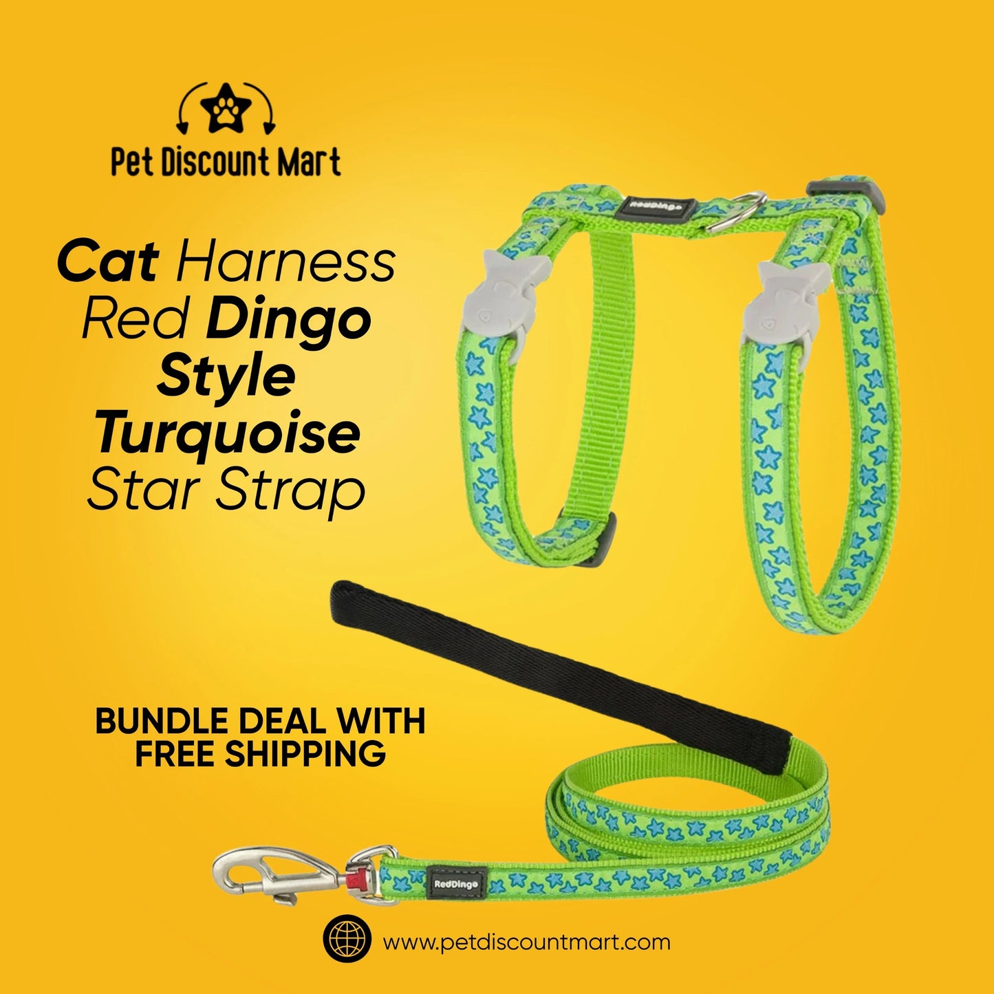 Cat Harness Red Dingo Style Turquoise Star Strap