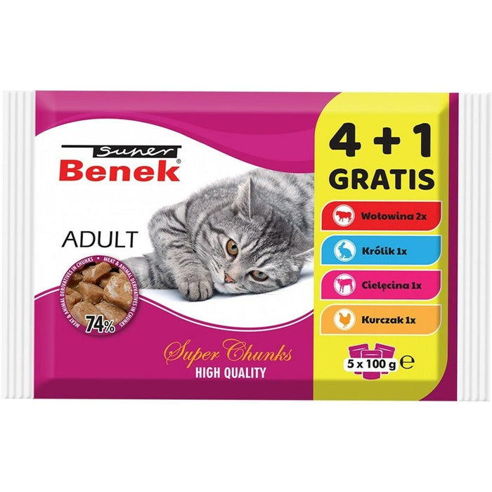 Cat food Super Benek 5 x 100 g Chicken Veal Rabbit
